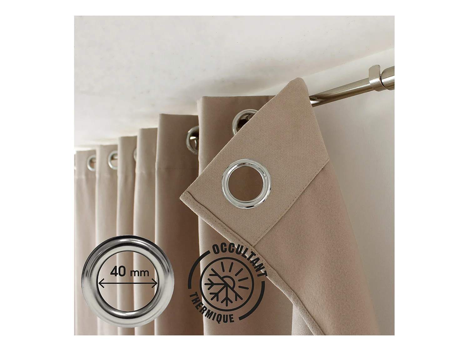 2 rideaux thermique à œillets, jaune moutarde, 135x240cm, doublure polaire, collection Nordica