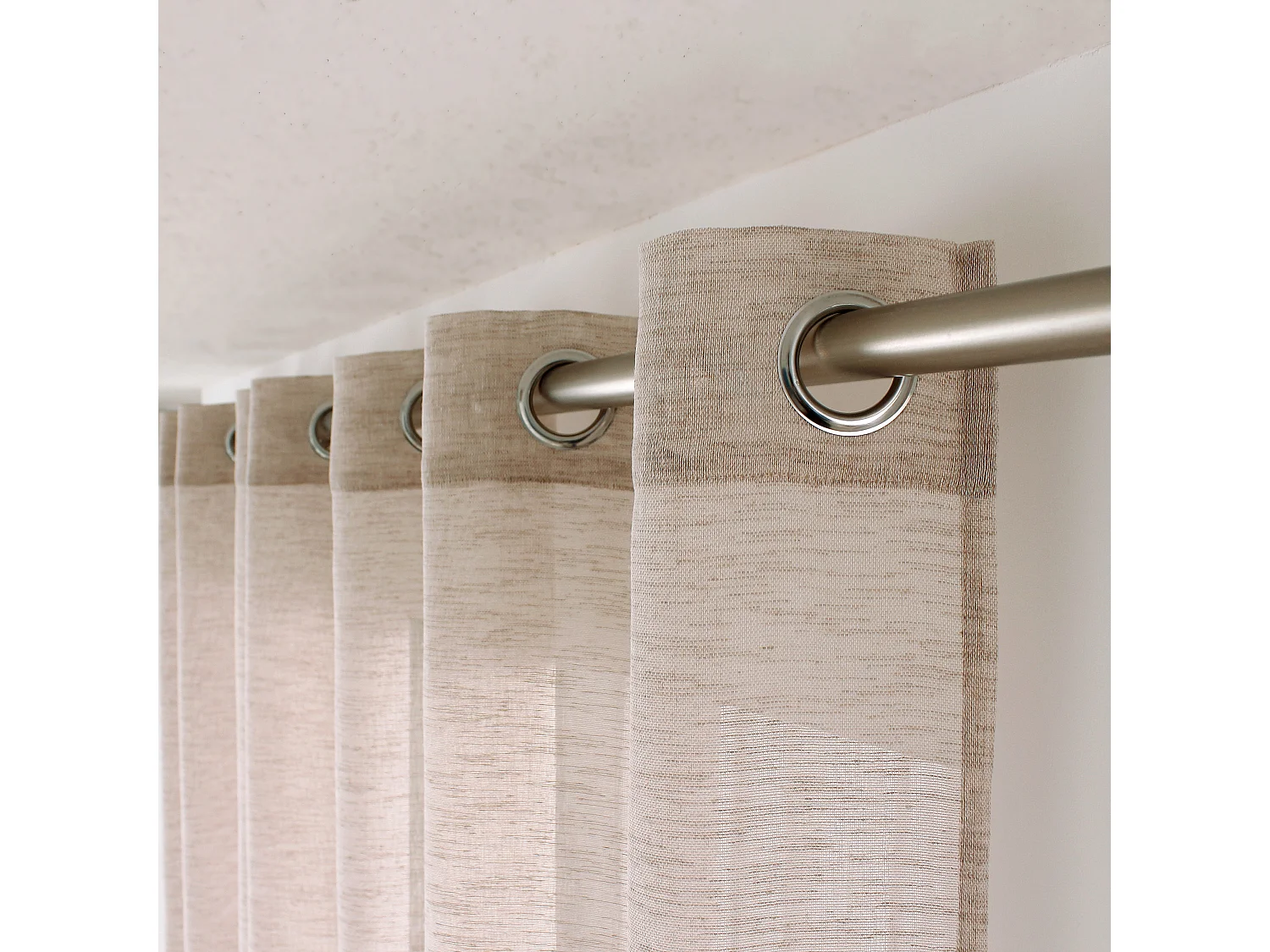 Lot de 2 Voilages à Œillets, 140x240cm, Effet Lin, Collection Maya, CMADECO - Beige