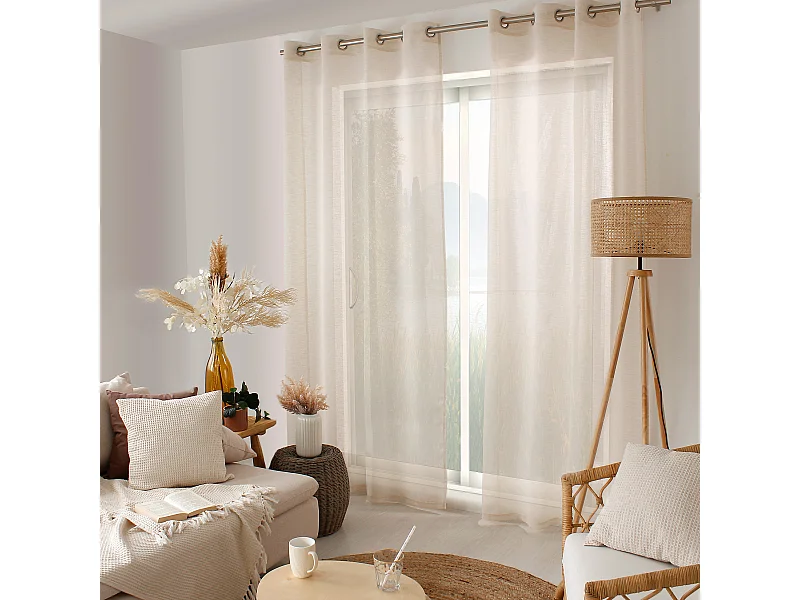 Set van 2 vitrages met gaatjes, 140x240cm, ecru, linnen effect, Maya collectie