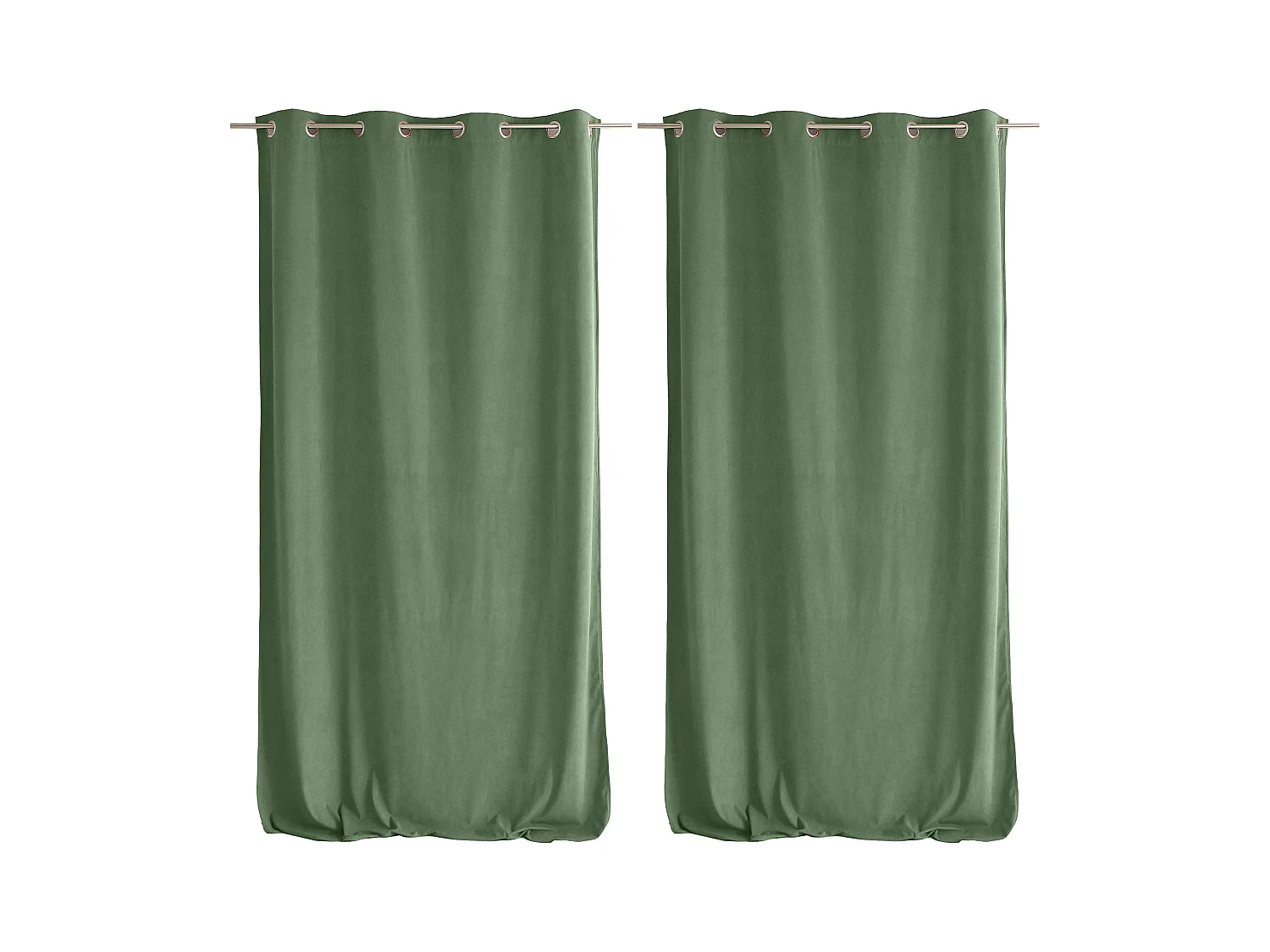 Lot de 2 Rideaux avec Œillets, Vert Argile, Grande Hauteur, 140x260cm, Velours Ras, Collection Calin