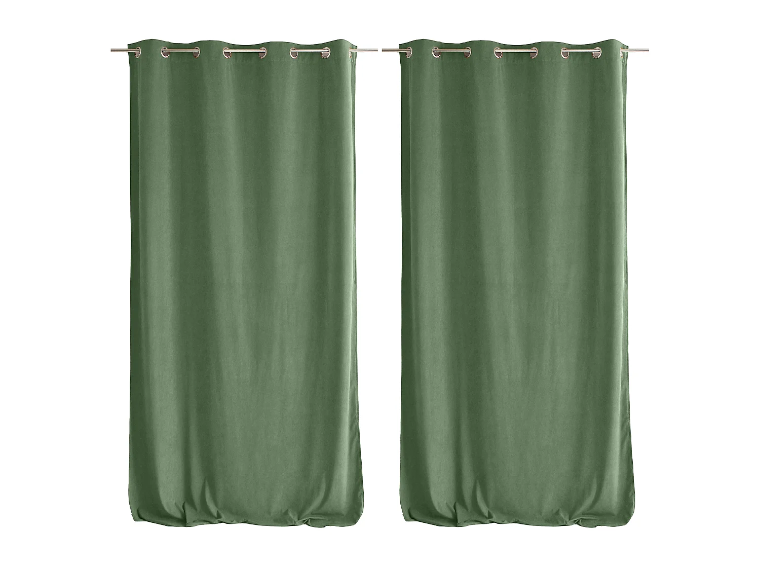 Lot de 2 Rideaux avec Œillets, Grande Hauteur, 140x260cm, Velours Ras, Collection Calin, CMADECO - Vert