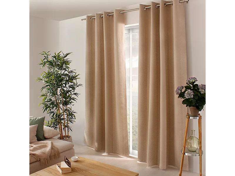 Lot de 2 rideaux occultants, avec oeillets, 140x240cm, beige naturel, motif écaille, collection Crocodile