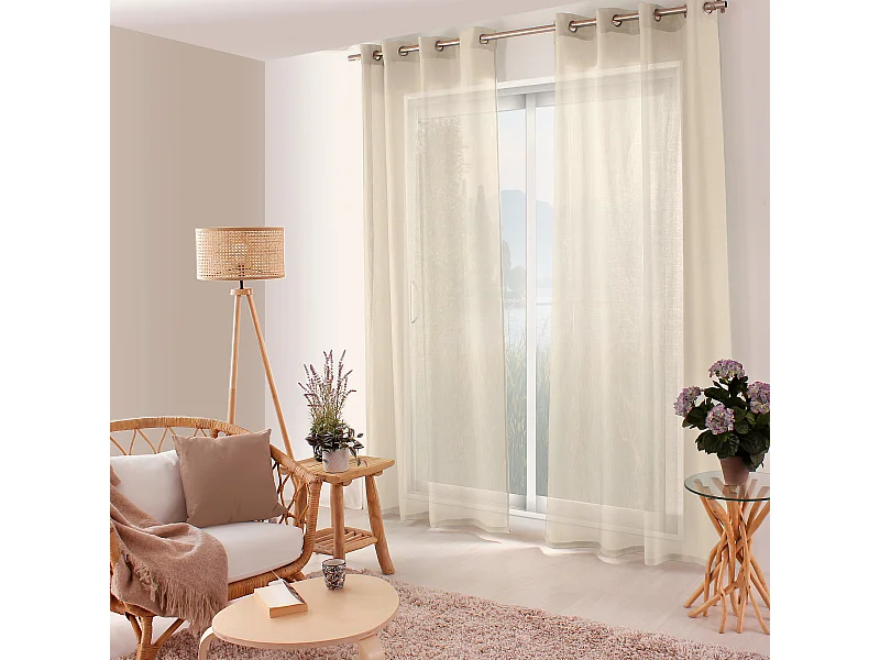 Set van 2 opengewerkte gordijnen met zeilringen, 140x240cm, ecru beige, Jelly collectie