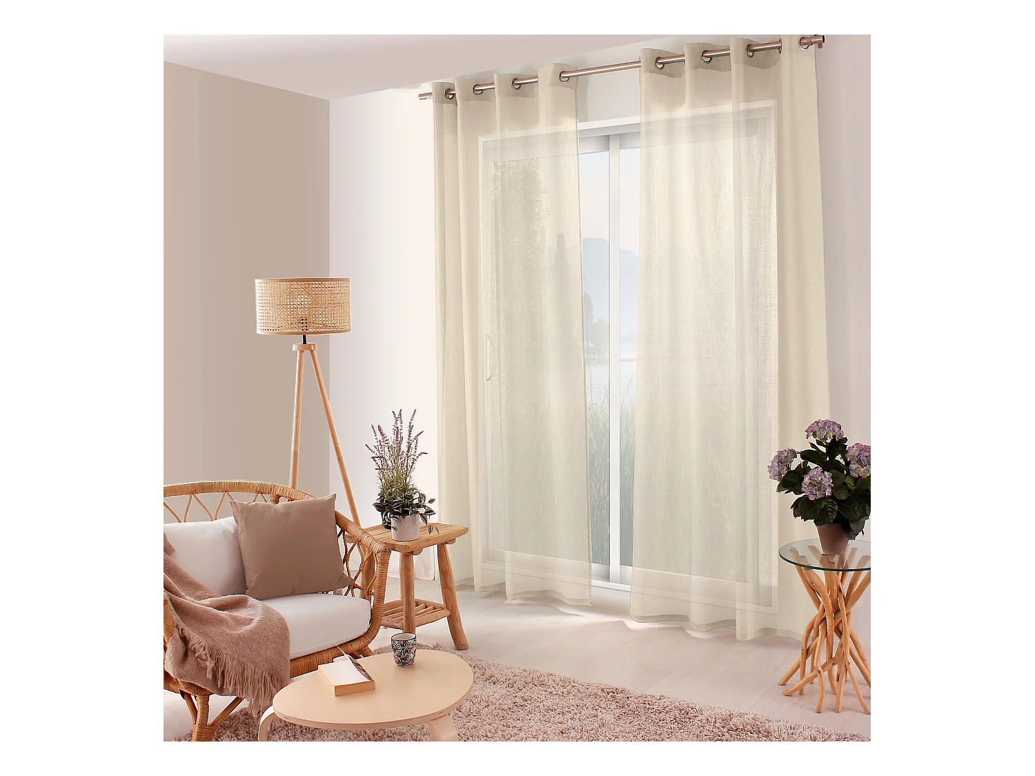 Lot de 2 voilages ajourés avec oeillets, 140x240cm, beige écru, collection Jelly