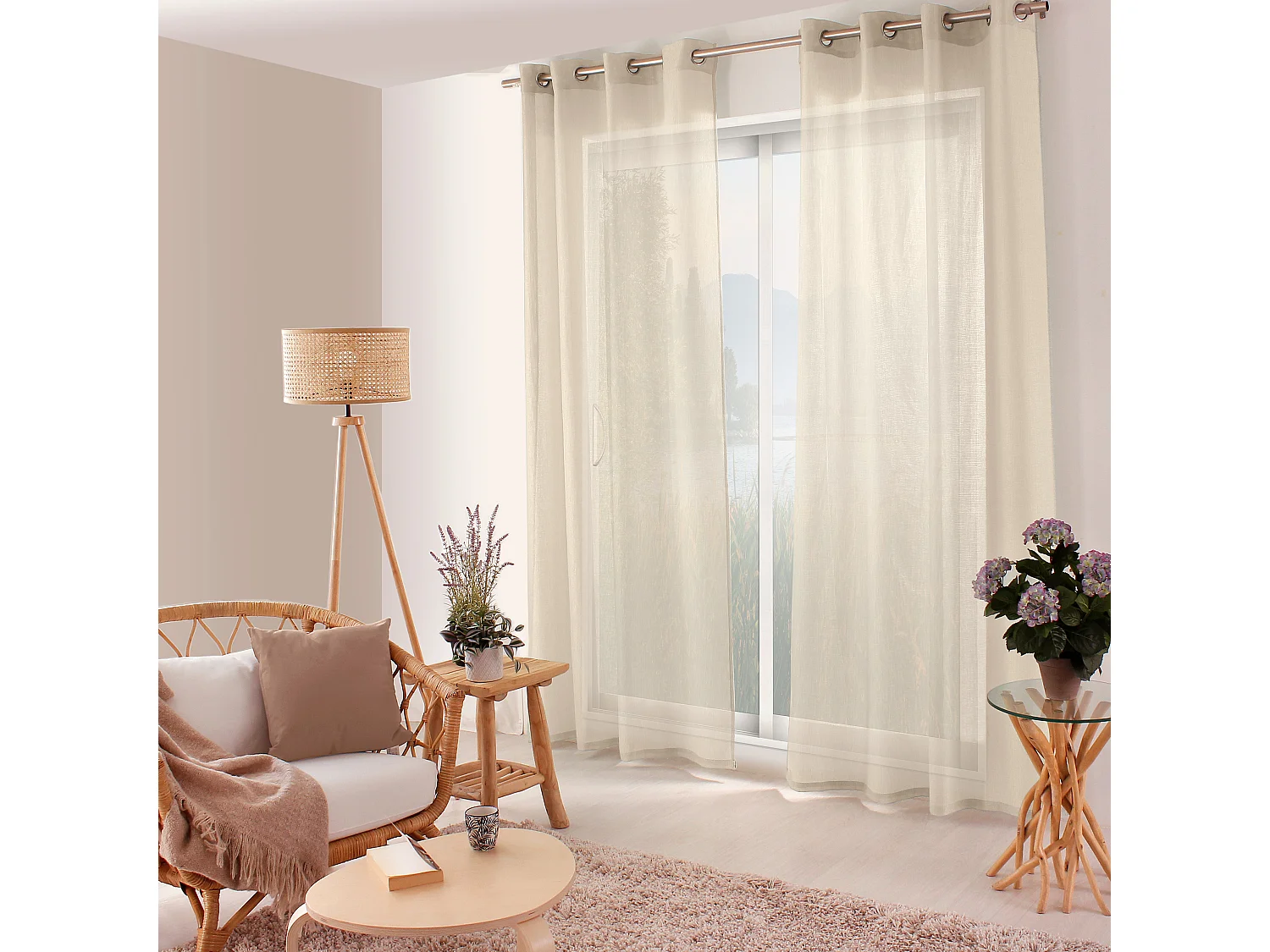 Set van 2 opengewerkte gordijnen met zeilringen, 140x240cm, ecru beige, Jelly collectie