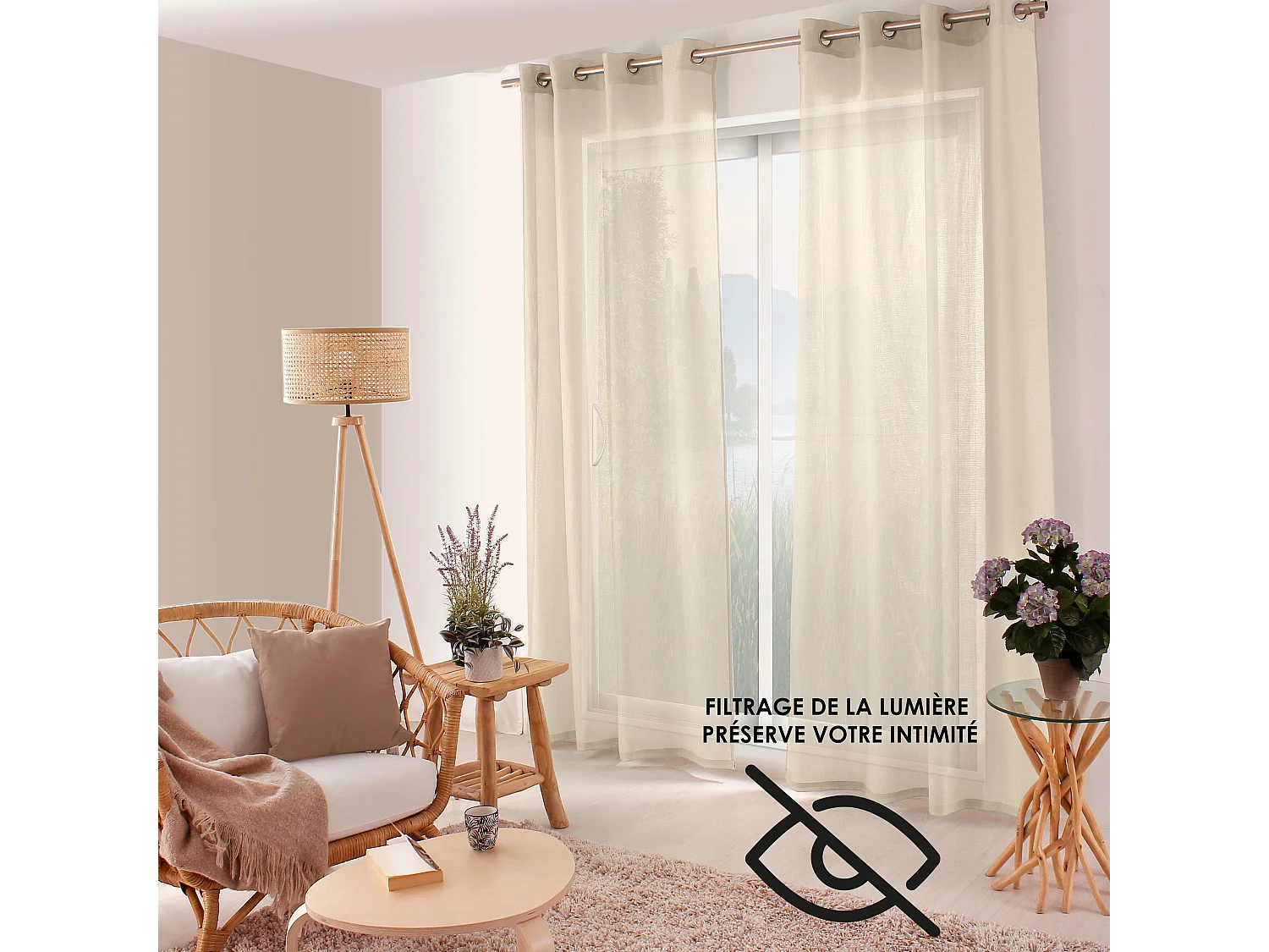 Set van 2 opengewerkte gordijnen met zeilringen, 140x240cm, ecru beige, Jelly collectie