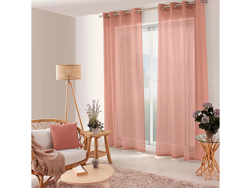 Set van 2 opengewerkte gordijnen met zeilringen, 140x240cm, canyon roze, Jelly collectie