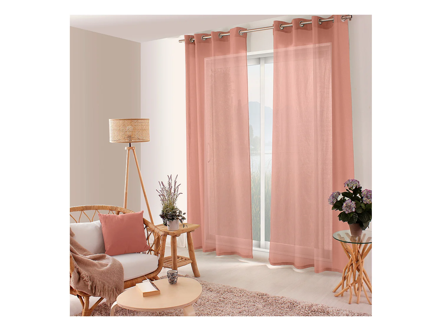 Set van 2 opengewerkte gordijnen met zeilringen, 140x240cm, canyon roze, Jelly collectie