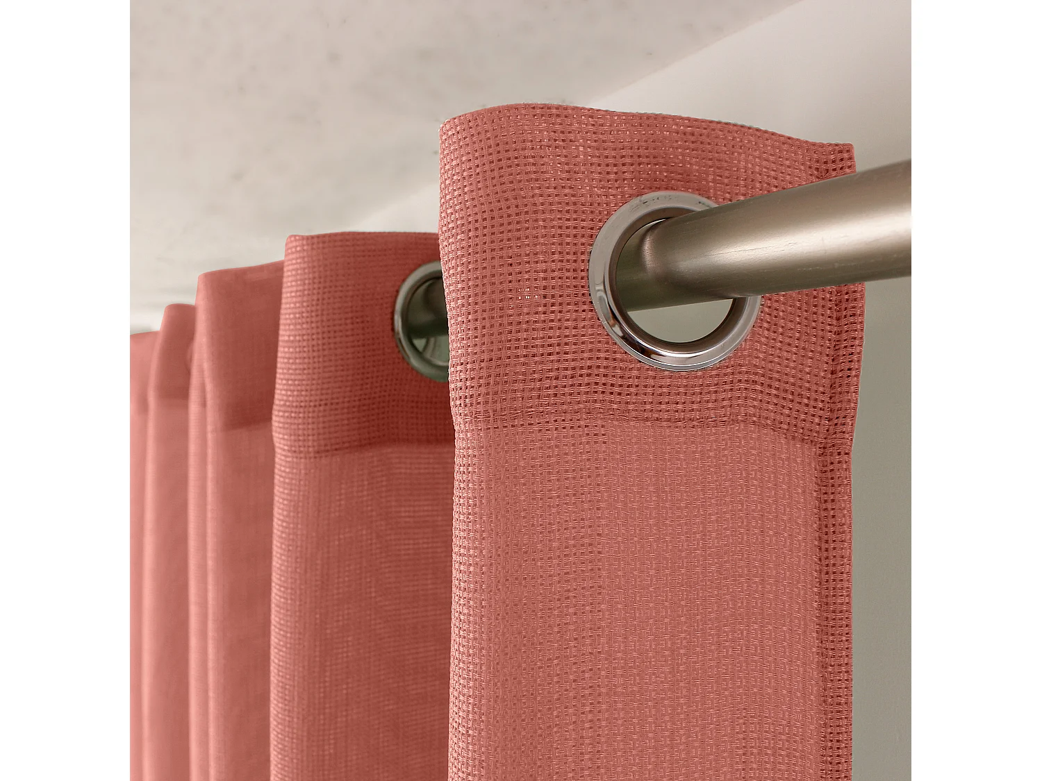 Set van 2 opengewerkte gordijnen met zeilringen, 140x240cm, canyon roze, Jelly collectie