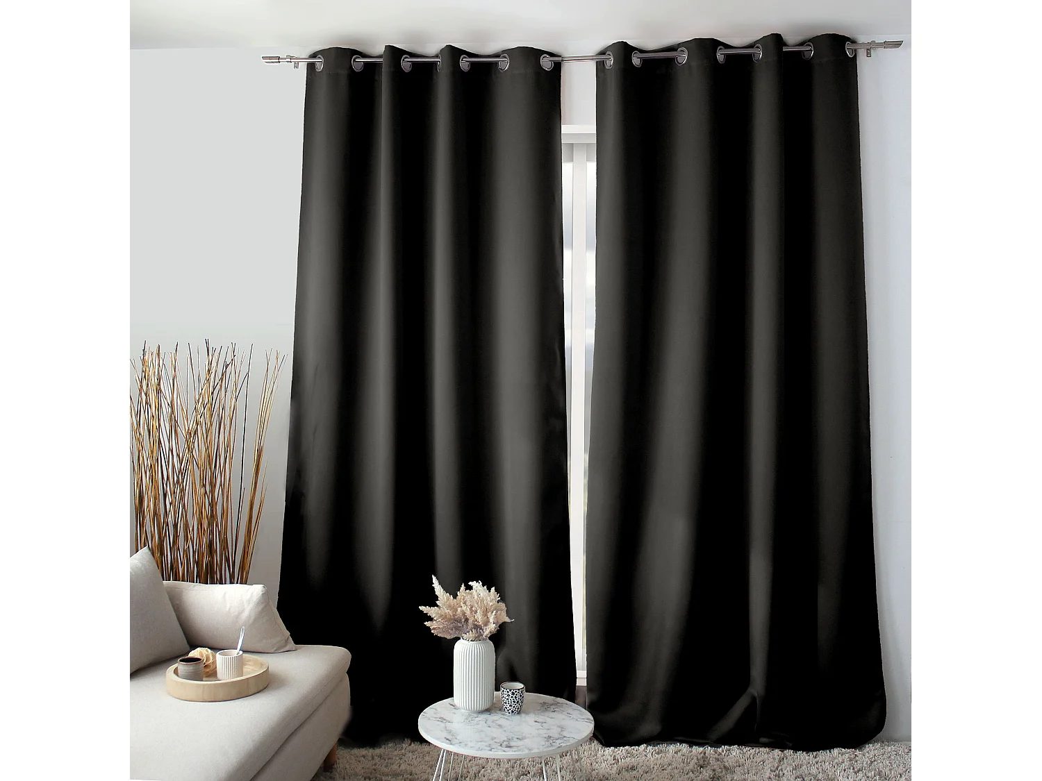 Lot de 2 Rideaux Occultant avec Œillets, 140x280cm, 100% polyester, Collection Réglisse, CMADECO - Noir