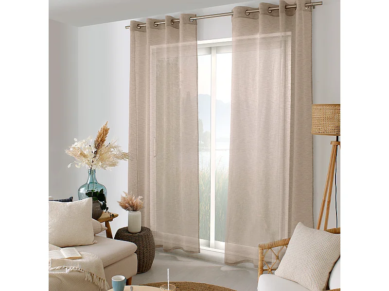 Set van 2 vitrages, 140x240cm, nertsbruin, linnen effect, Maya collectie