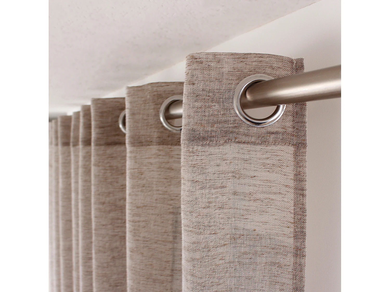 Lot de 2 voilages à œillets, 140x240cm, marron vison, effet lin, collection Maya