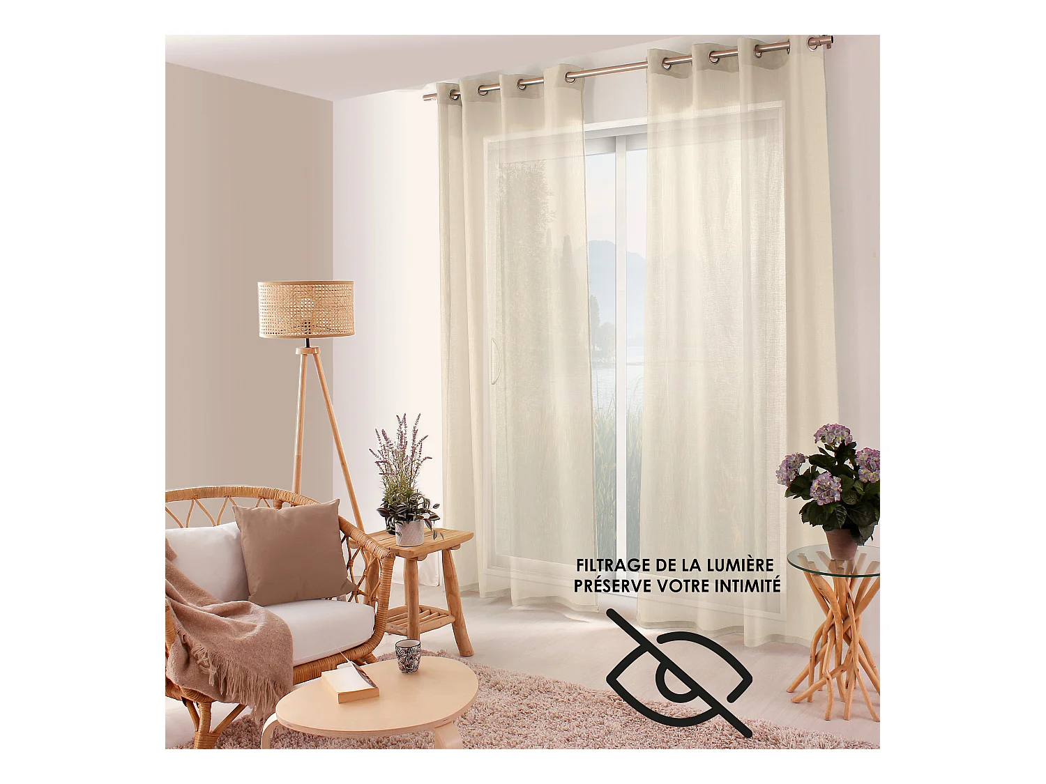 Lot de 2 voilages ajourés avec oeillets, 140x240cm, mauve glacé, collection Jelly