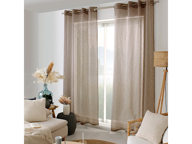 Lot de 2 voilages à œillets, 140x240cm, marron chocolat, effet lin, collection Maya