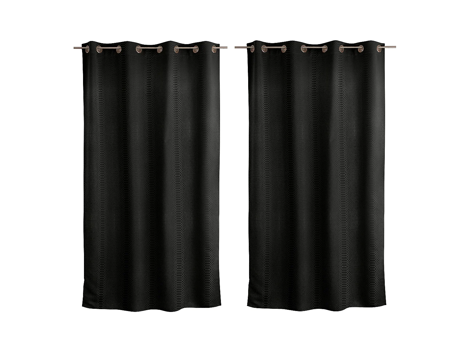 Lot de 2 rideaux occultants, avec oeillets, 140x240cm, noir, motif écaille, collection Crocodile