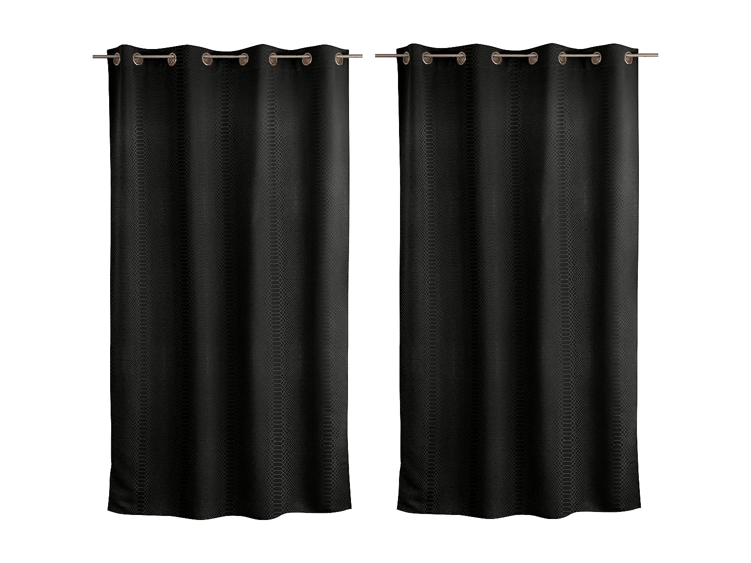 Lot de 2 rideaux occultants, avec oeillets, 140x240cm, noir, motif écaille, collection Crocodile
