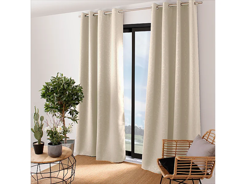 Set van 2 verduisterende gordijnen met zeilringen, 140x240cm, ivoor, Arabesque collectie