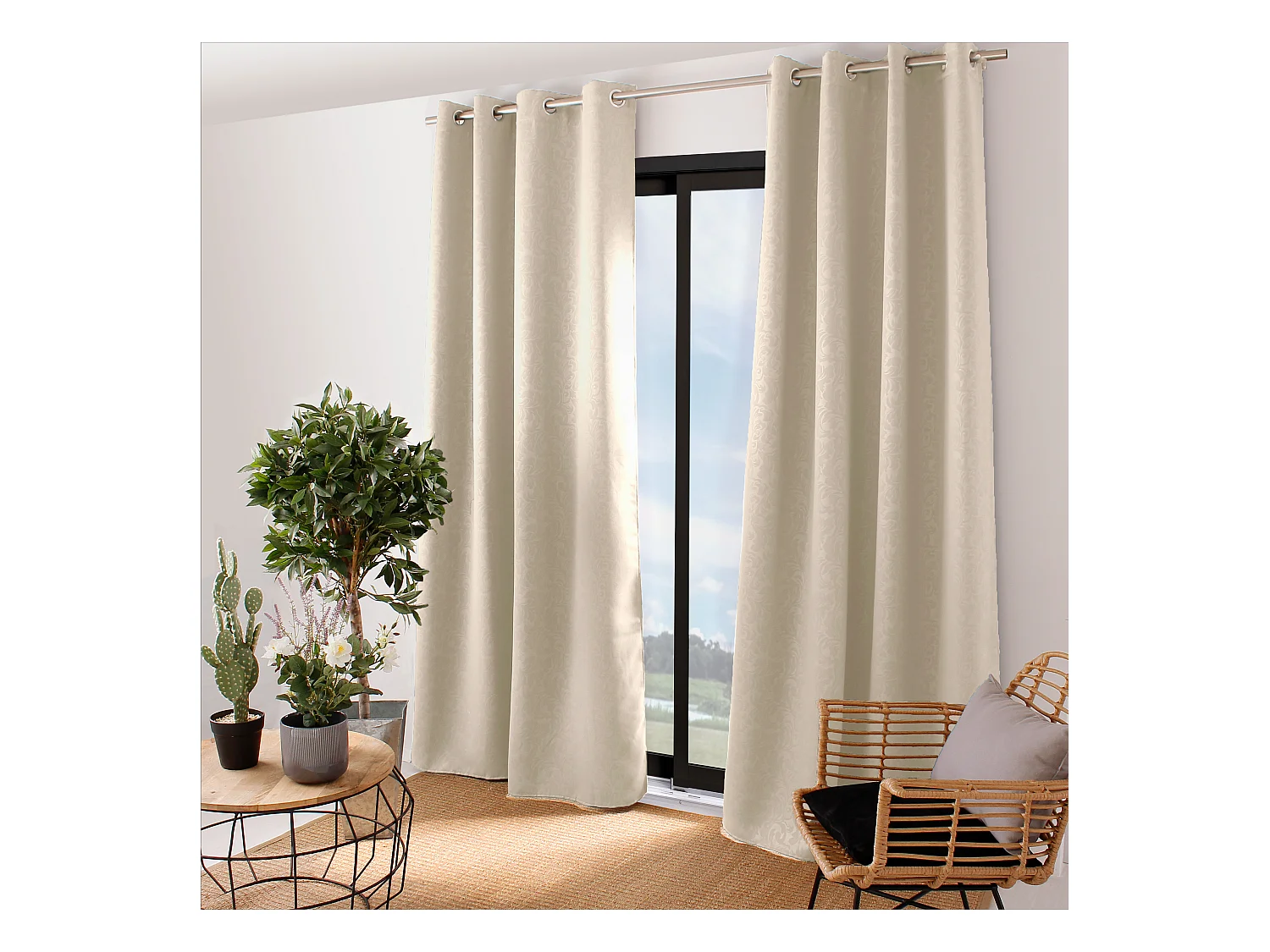 Lot de 2 rideaux occultants avec oeillets, 140x240cm, ivoire, collection Arabesque