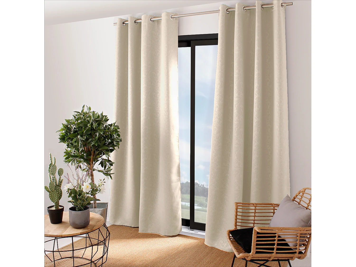 Lot de 2 rideaux occultants avec oeillets, 140x240cm, ivoire, collection Arabesque