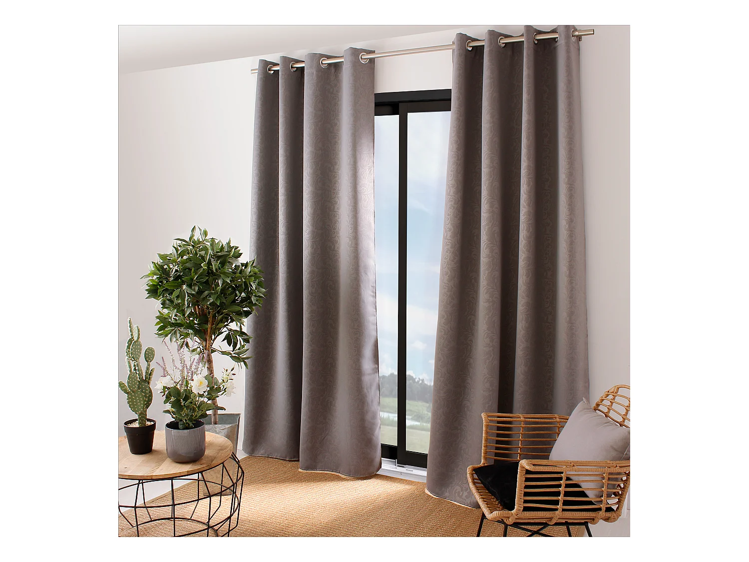 Lot de 2 rideaux occultants avec oeillets, 140x240cm, gris, collection Arabesque