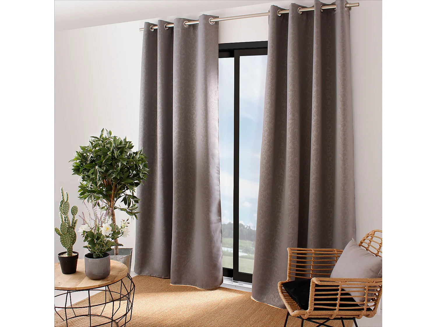 LOT de 2 Rideaux occultants avec Œillets, 140x240cm, Collection ARABESQUE, CMADECO - Anthracite