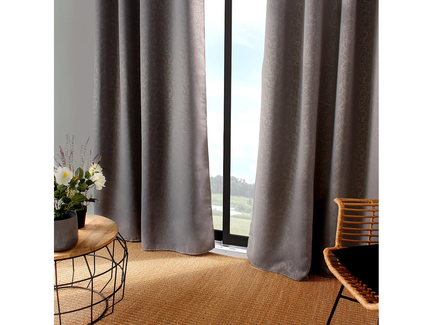 LOT de 2 Rideaux occultants avec Œillets, 140x240cm, Collection ARABESQUE, CMADECO - Anthracite