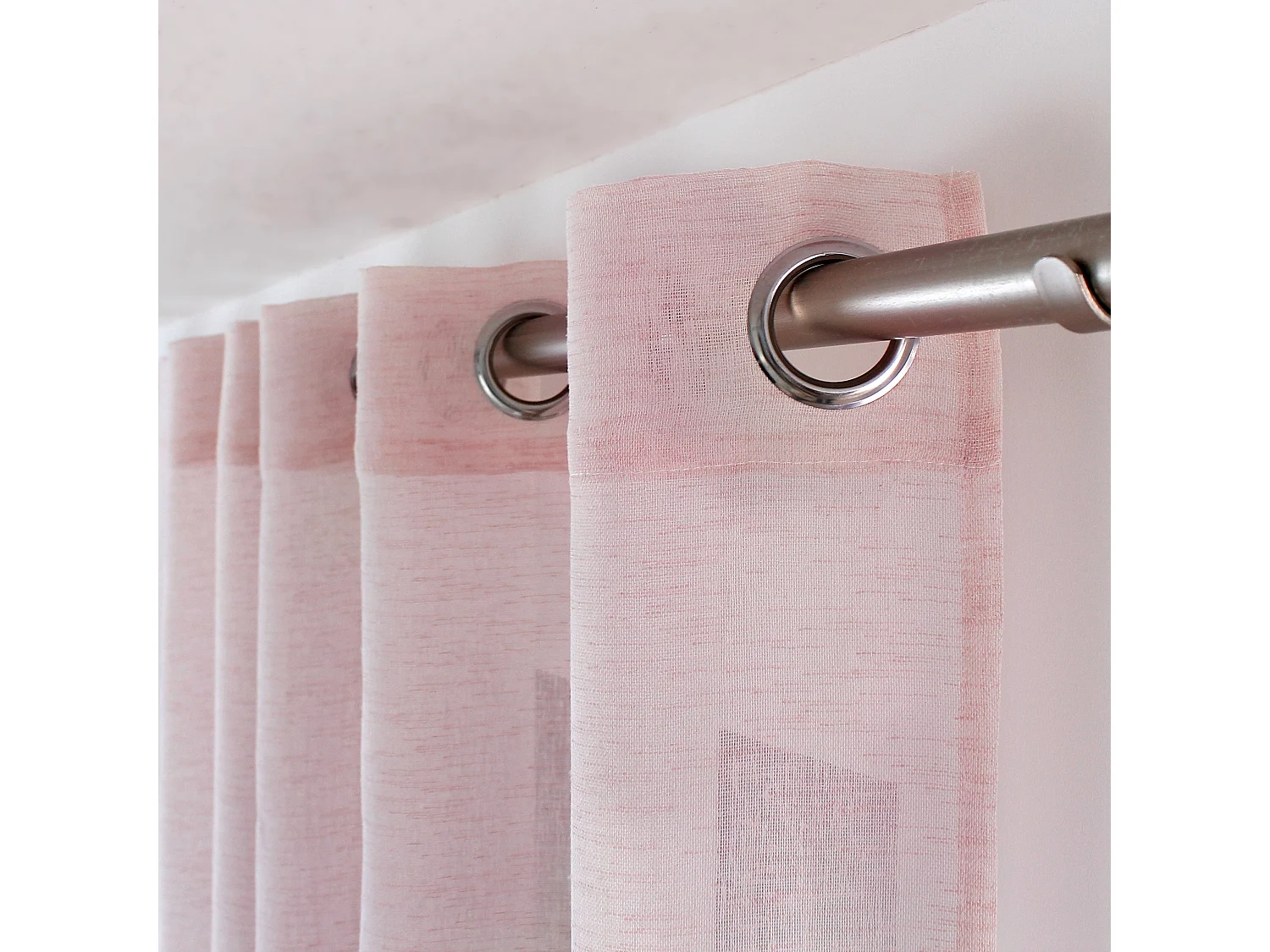 Lot de 2 voilages à œillets, 140x240cm, vieux rose, effet lin, collection Maya