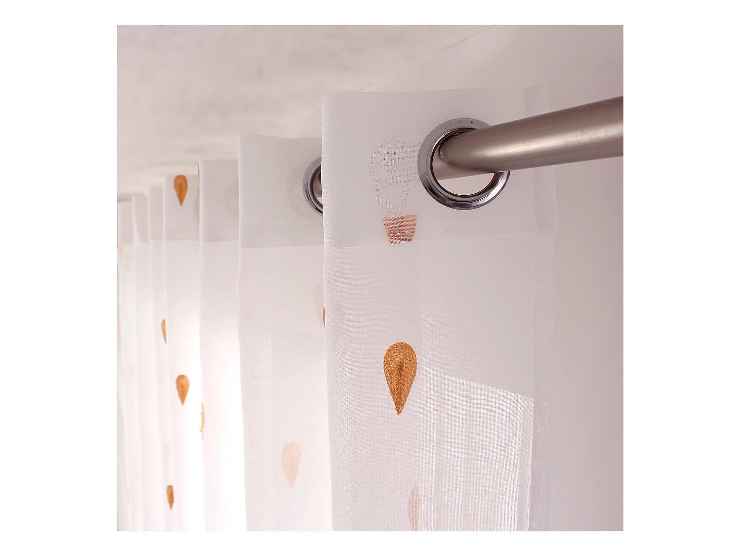 Lot 2 voilages étamine blanc, 140x240cm,  broderie gouttes jaune miel, 140x240cm, collection Telline