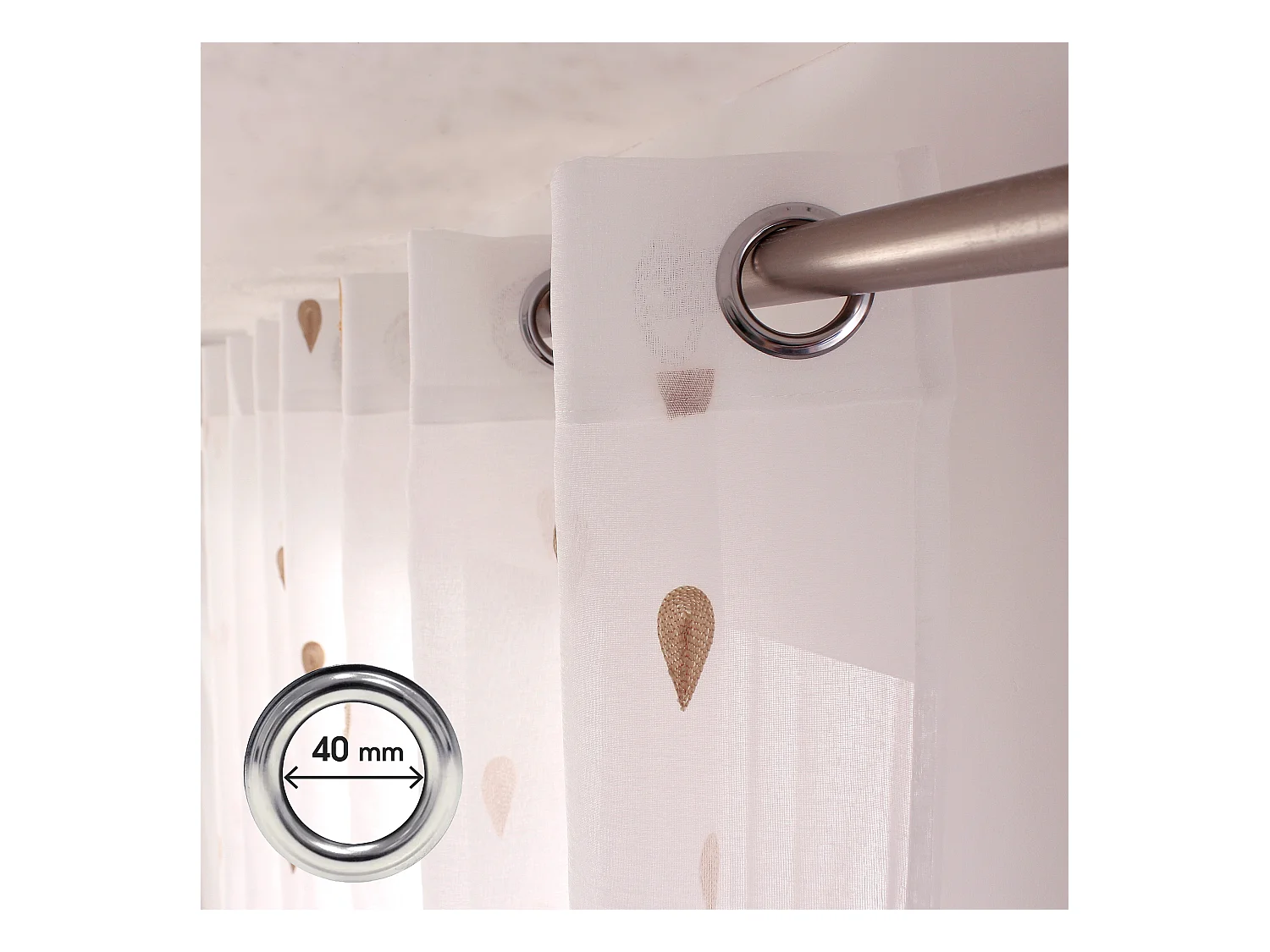 Lot 2 voilages étamine blanc, 140x240cm,  broderie gouttes jaune miel, 140x240cm, collection Telline