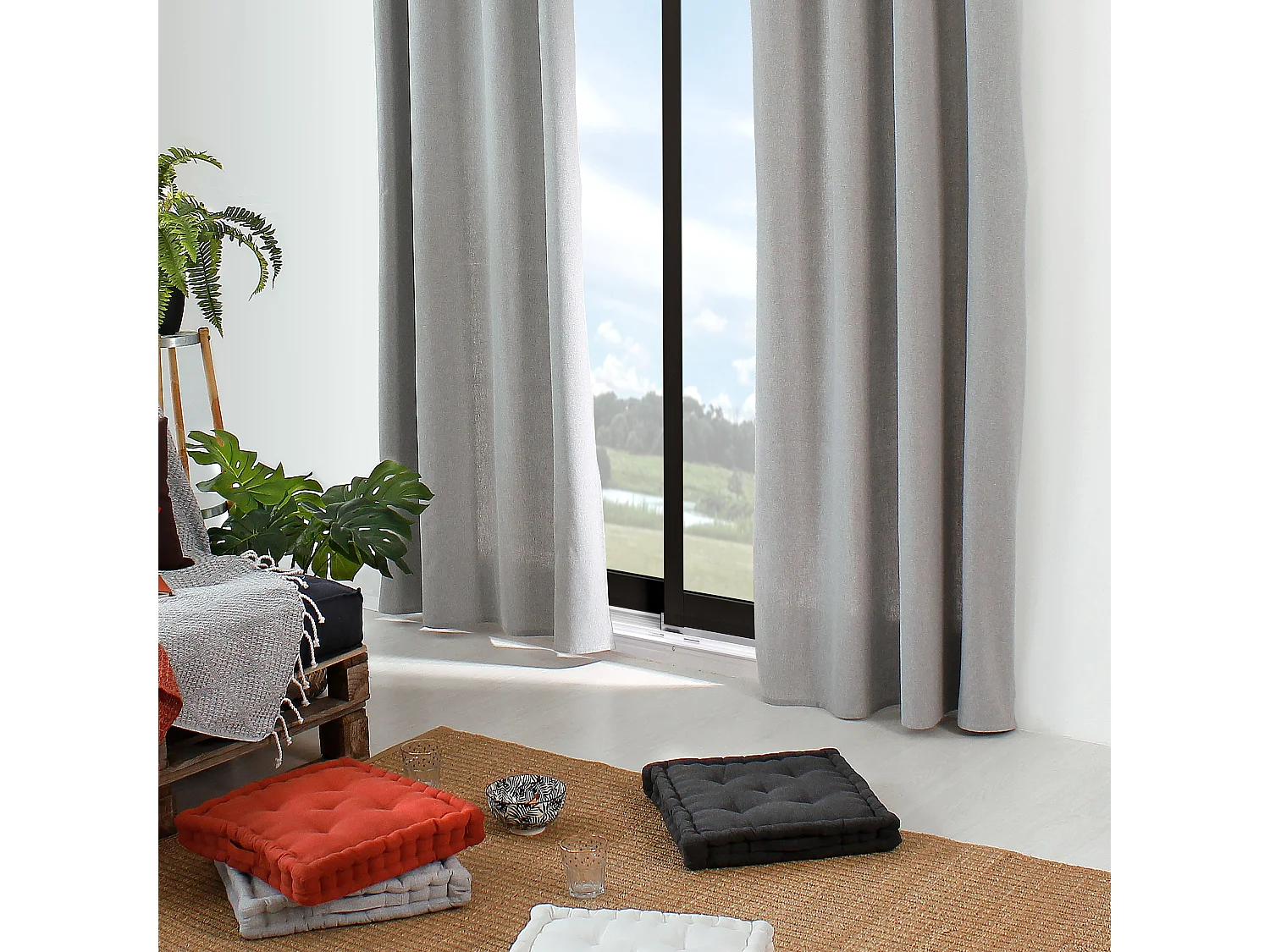 Lot 2 Rideaux Chinés avec Œillets, Collection Dune, CMADECO - Gris