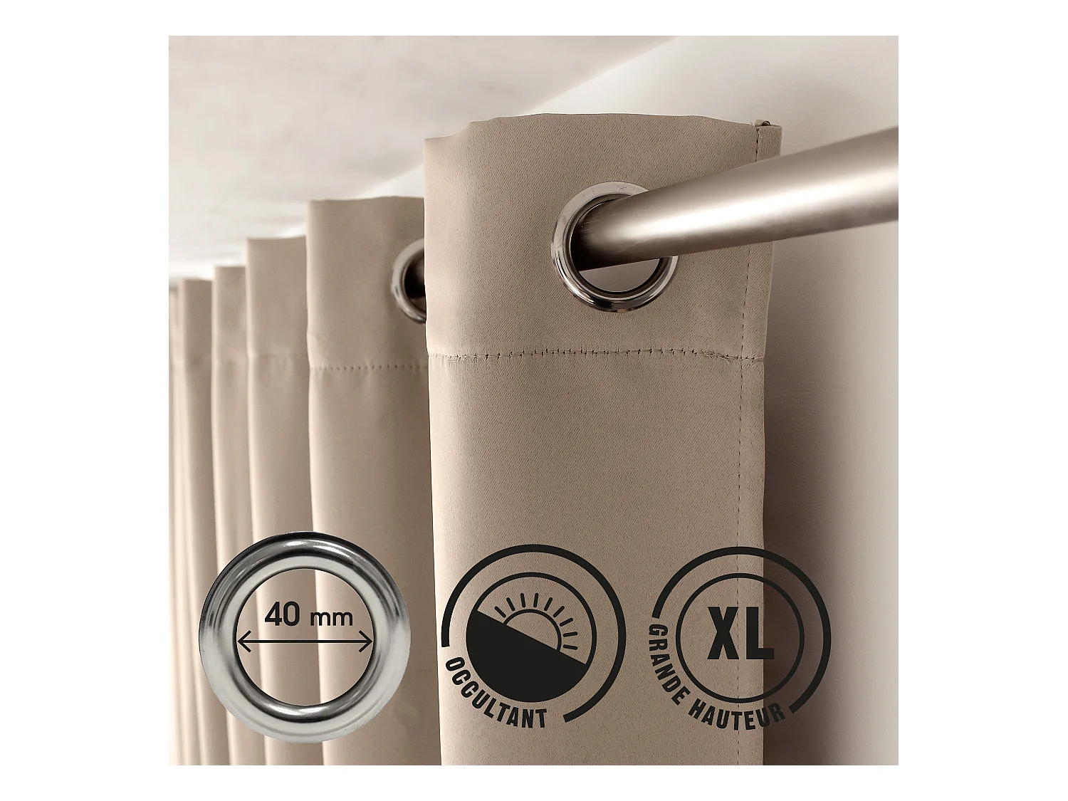 Lot de 2 Rideaux Occultant avec Œillets, Gris Foncé, 140x280cm, 100% polyester, Collection Réglisse