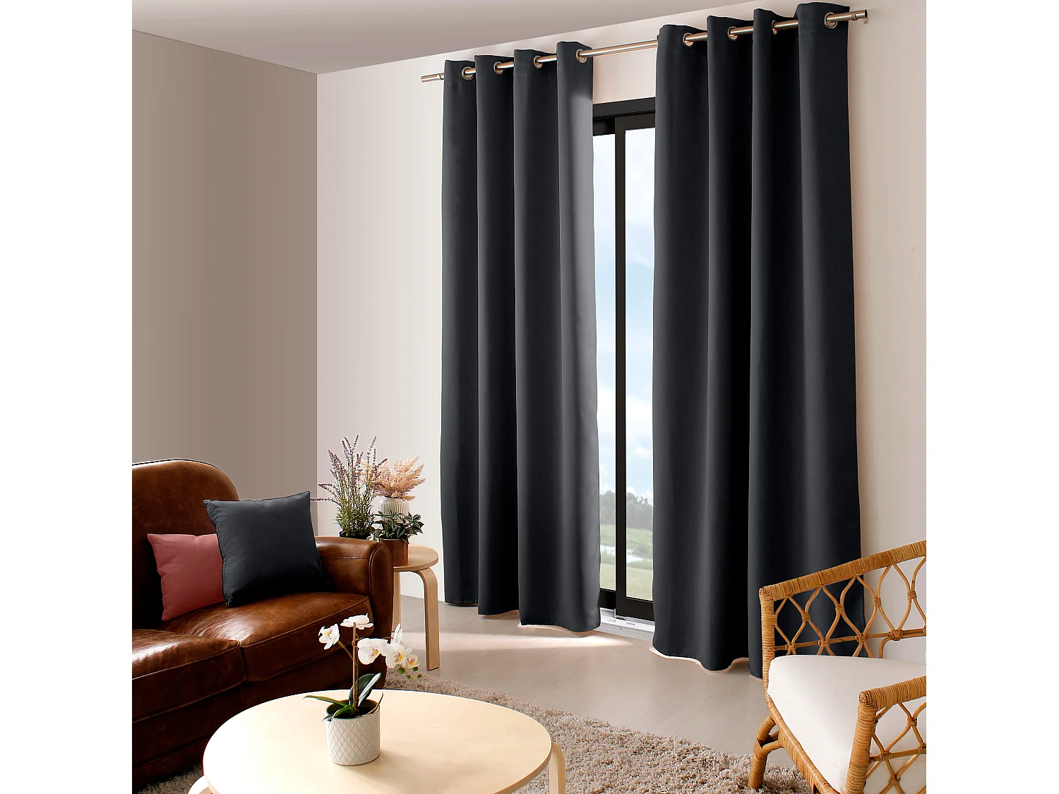 Lot de 2 Rideaux Occultant avec Œillets, Gris Foncé, 140x280cm, 100% polyester, Collection Réglisse