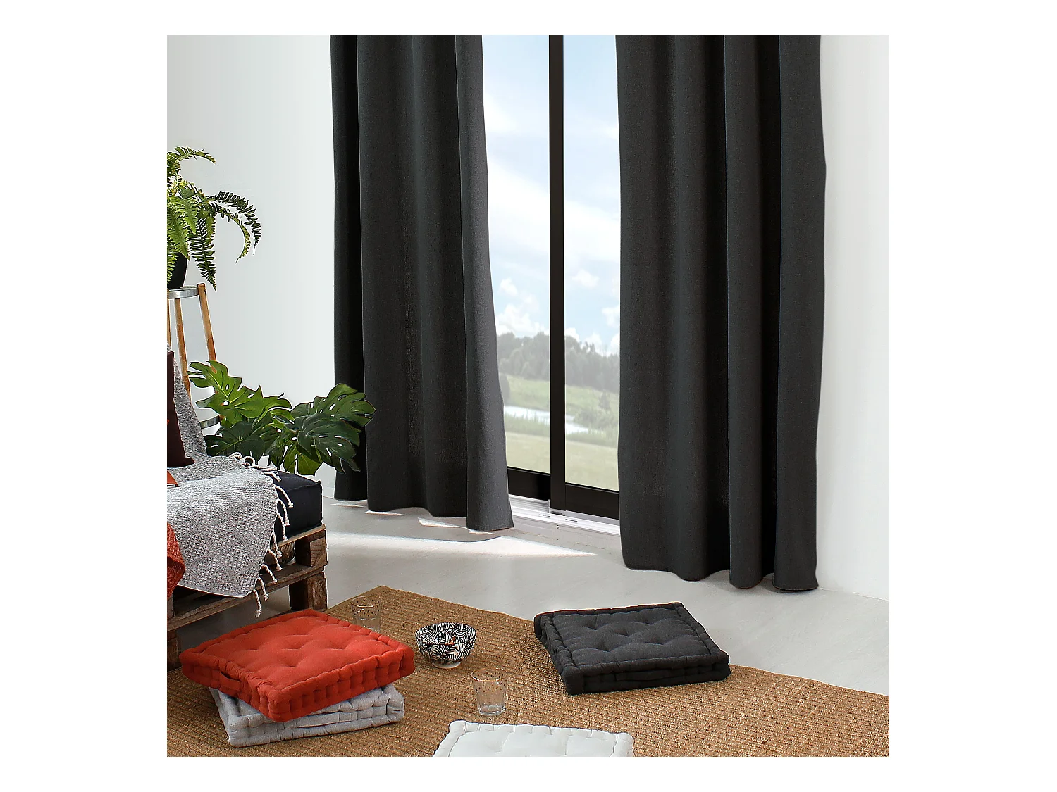 Set van 2 gordijnen met zeilringen, 135x240cm, donkergrijs, gemêleerde look, katoen, Dune collectie