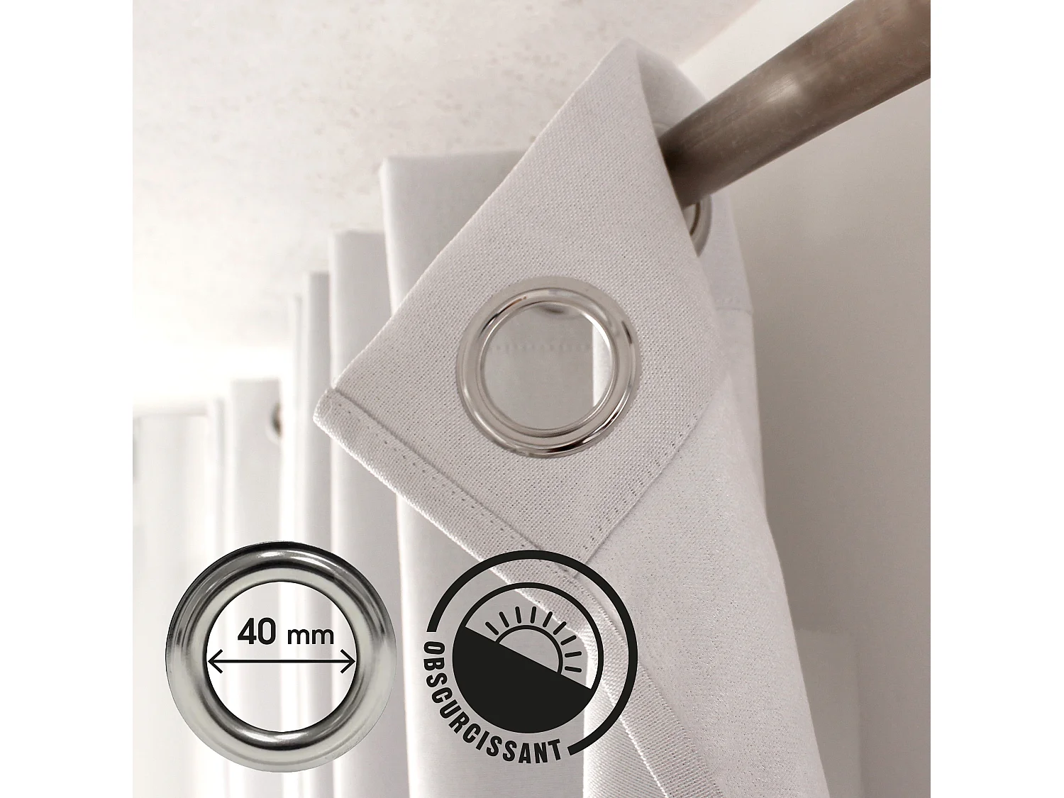 Lot de 2 Rideaux Obscurcissant Fileté avec Œillets, 140x240cm, 100% polyester, Collection Floppy, CMADECO - Gris