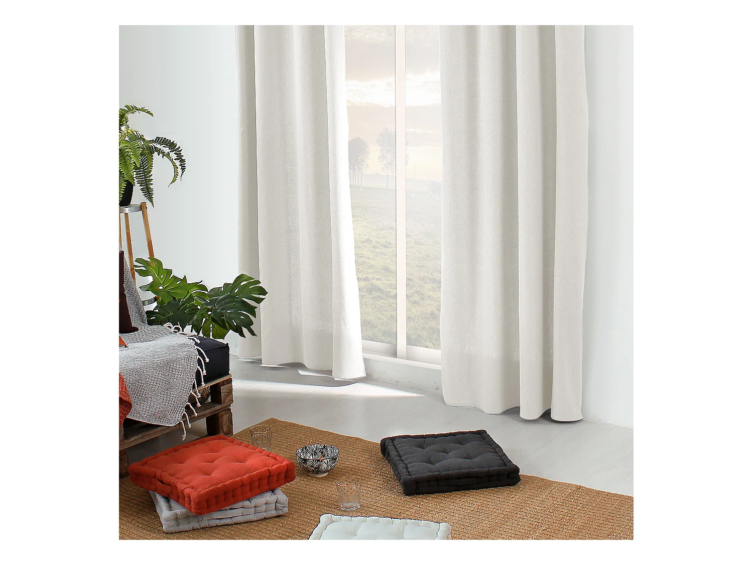 Lot de 2 rideaux avec oeillets, 135x240cm, écru, aspect chiné, coton, collection Dune