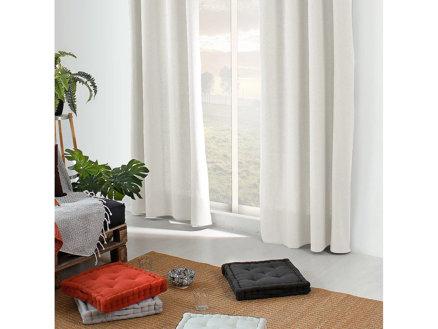 Lot 2 Rideaux Chinés avec Œillets, Collection Dune, CMADECO - Blanc