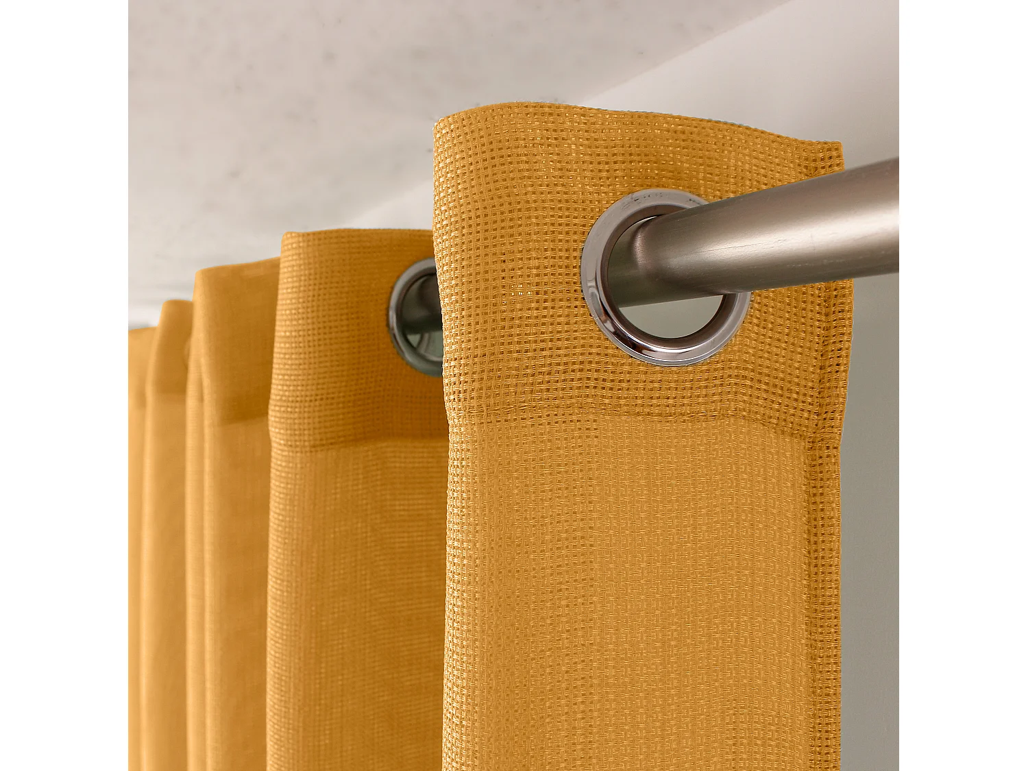 Lot de 2 voilages ajourés avec oeillets, 140x240cm, jaune moutarde, collection Jelly