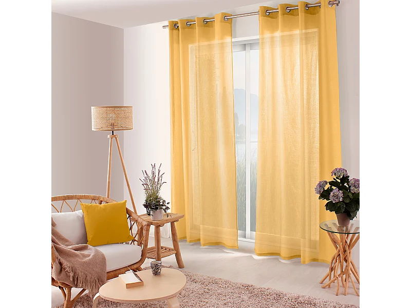 Lot de 2 voilages ajourés avec oeillets, 140x240cm, jaune moutarde, collection Jelly