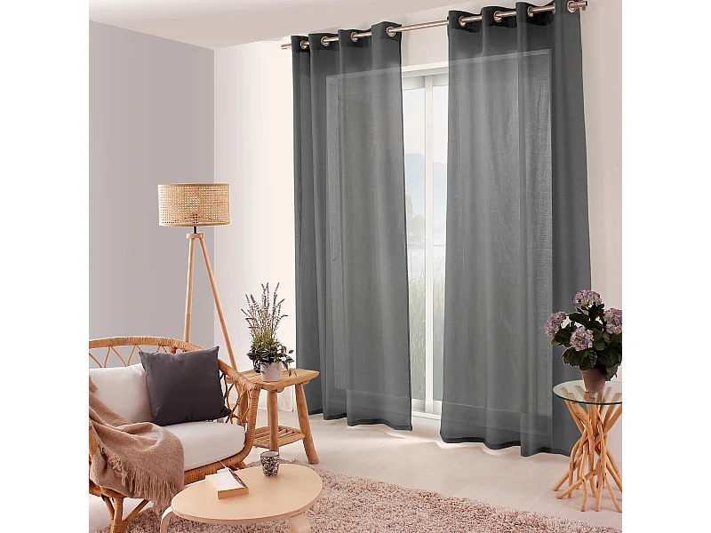 Lot de 2 voilages ajourés avec oeillets, 140x240cm, gris foncé, collection Jelly