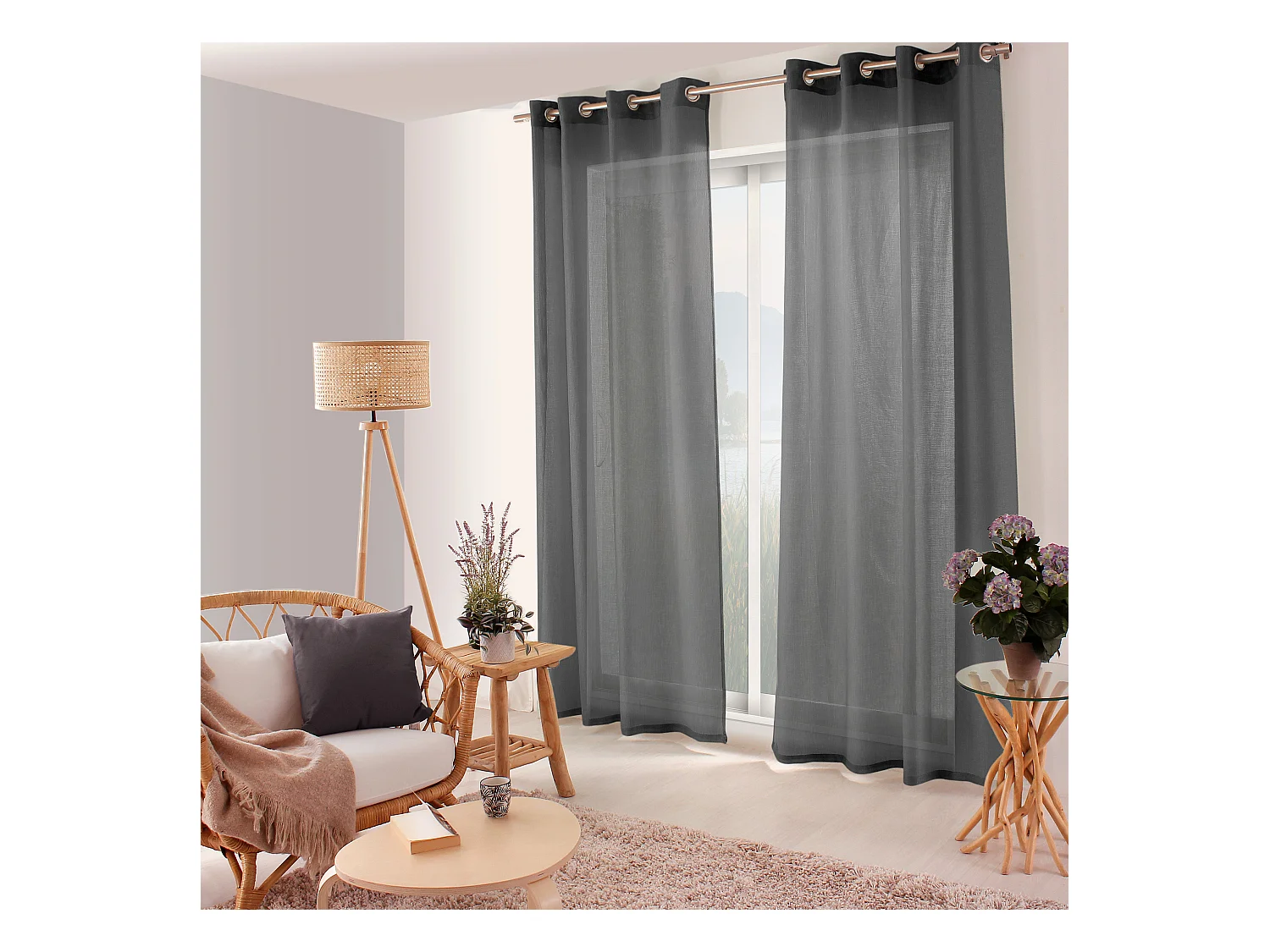 Lot de 2 voilages ajourés avec oeillets, 140x240cm, gris foncé, collection Jelly