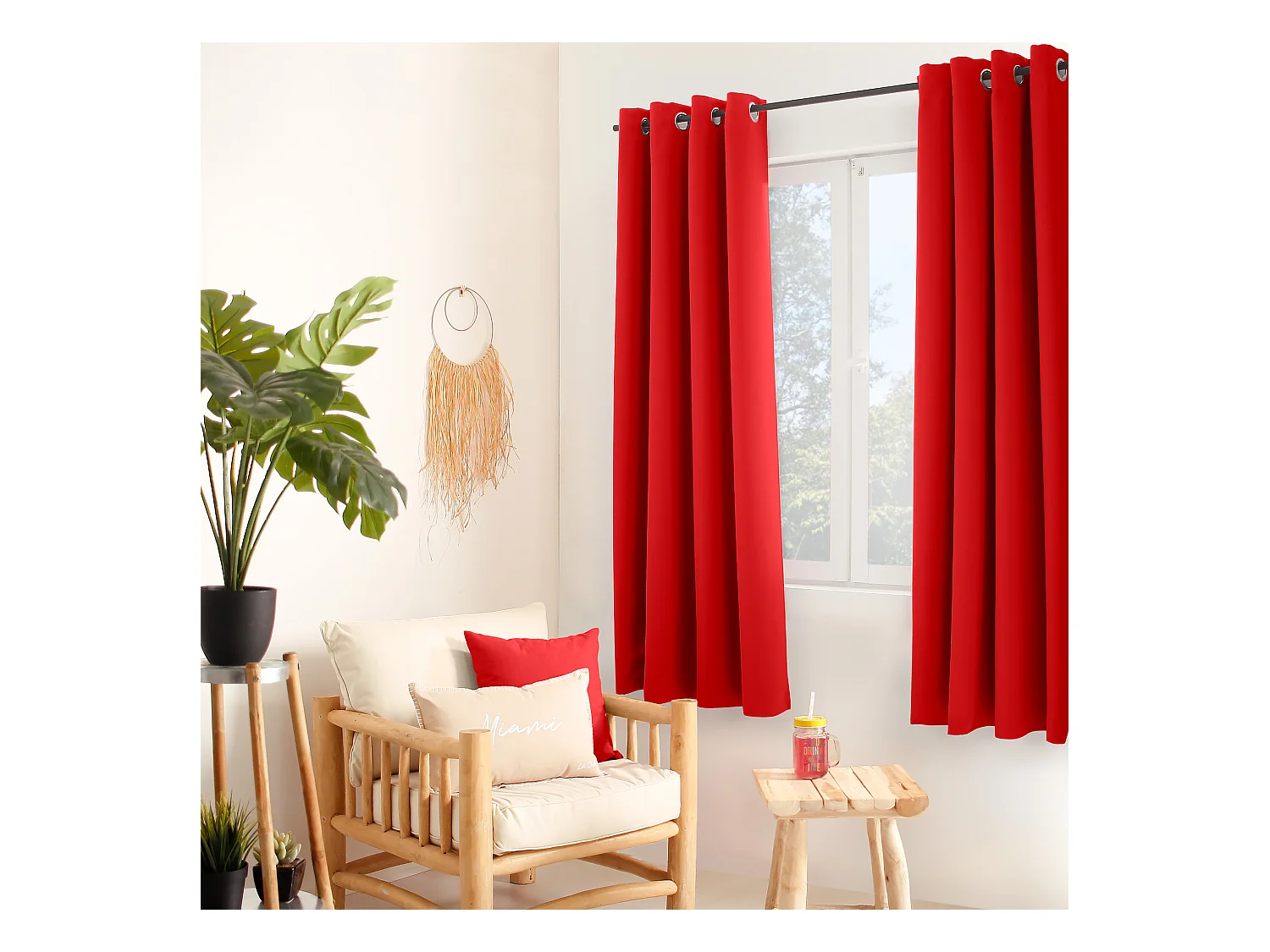 Lot de 2 rideaux thermique avec œillets, rouge, 135x180cm, 100% polyester, collection Glacier
