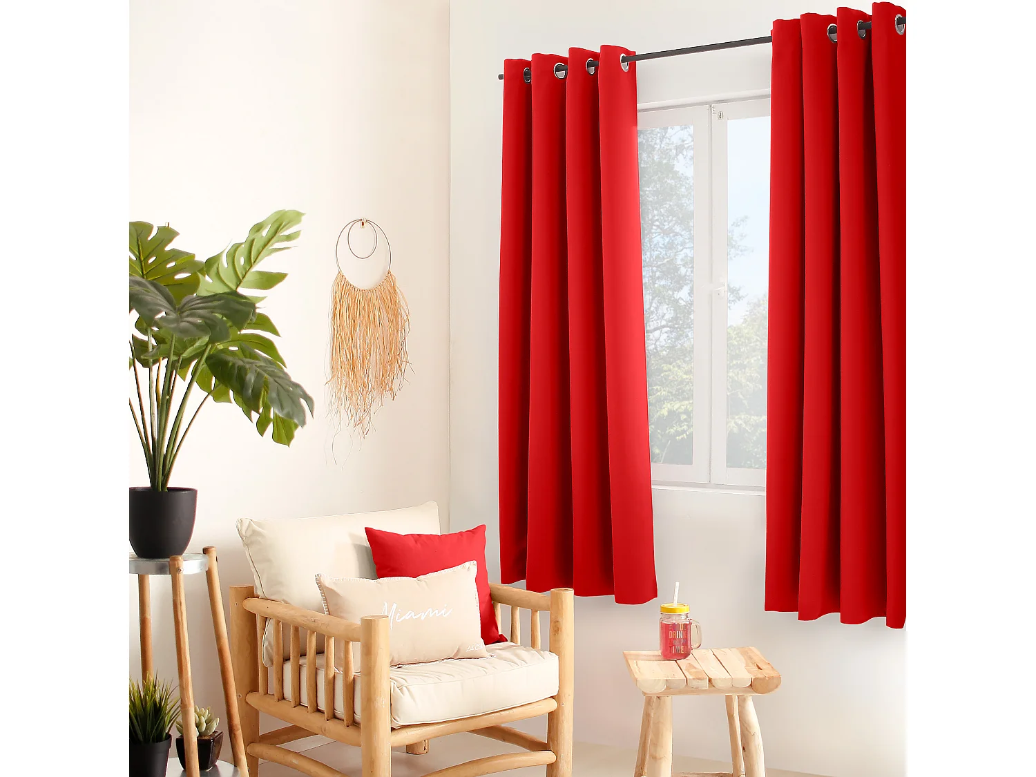 Lot de 2 rideaux thermique avec œillets, rouge, 135x180cm, 100% polyester, collection Glacier