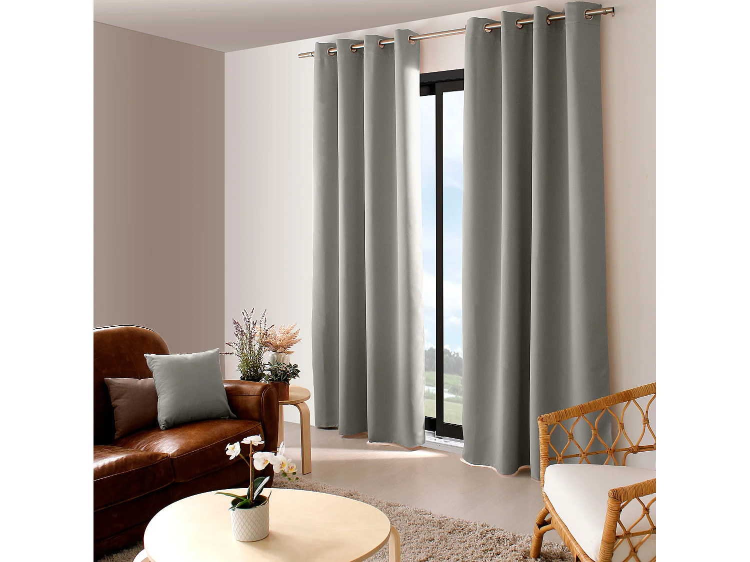 Lot de 2 Rideaux Occultant avec Œillets, 140x280cm, 100% polyester, Collection Réglisse, CMADECO - Gris