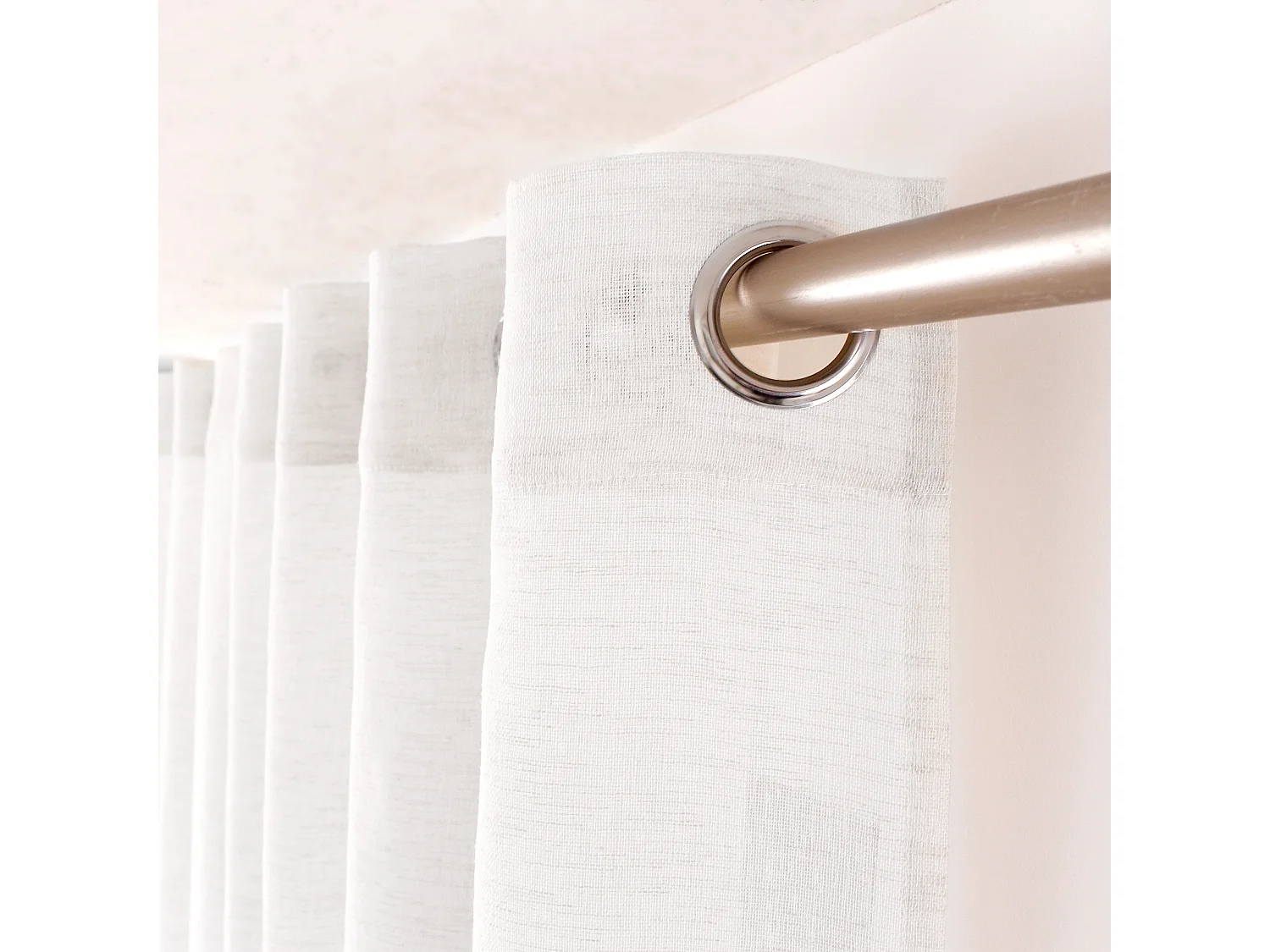 Lot de 2 voilages à œillets, 140x240cm, blanc, effet lin, collection Maya