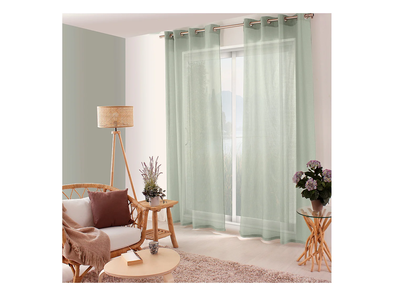 Lot de 2 voilages ajourés avec oeillets, 140x240cm, vert céladon, collection Jelly