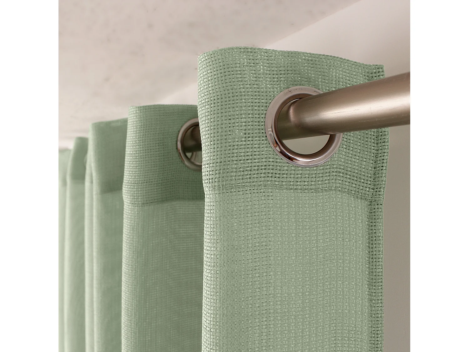 Set van 2 opengewerkte gordijnen met zeilringen, 140x240cm, celadon groen, Jelly collectie