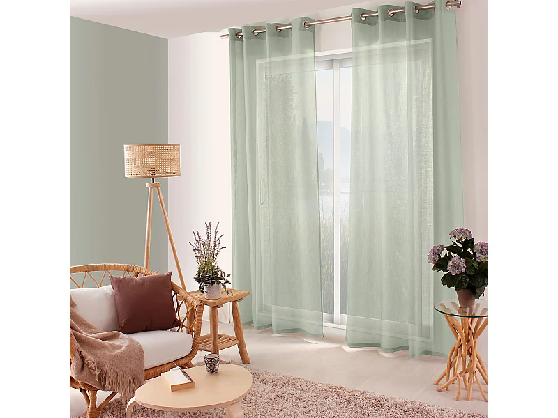 Lot de 2 voilages ajourés avec oeillets, 140x240cm, vert céladon, collection Jelly