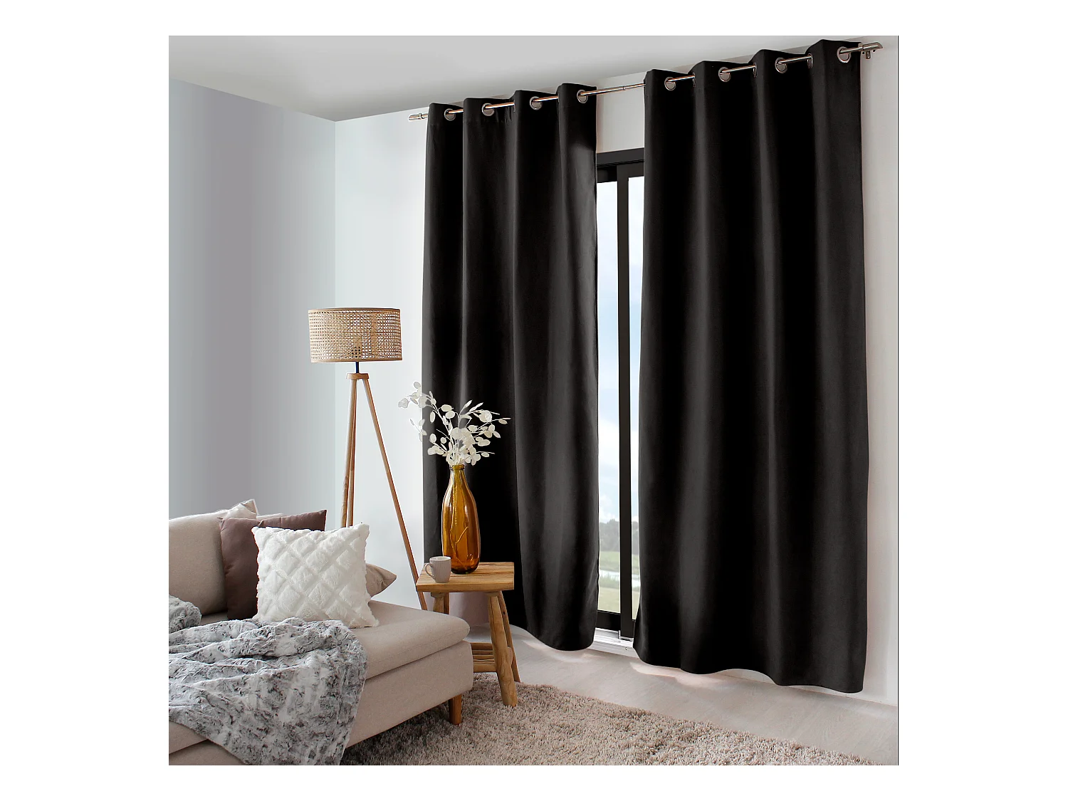 2 rideaux thermique à œillets, noir, 135x240cm, doublure polaire, collection Nordica
