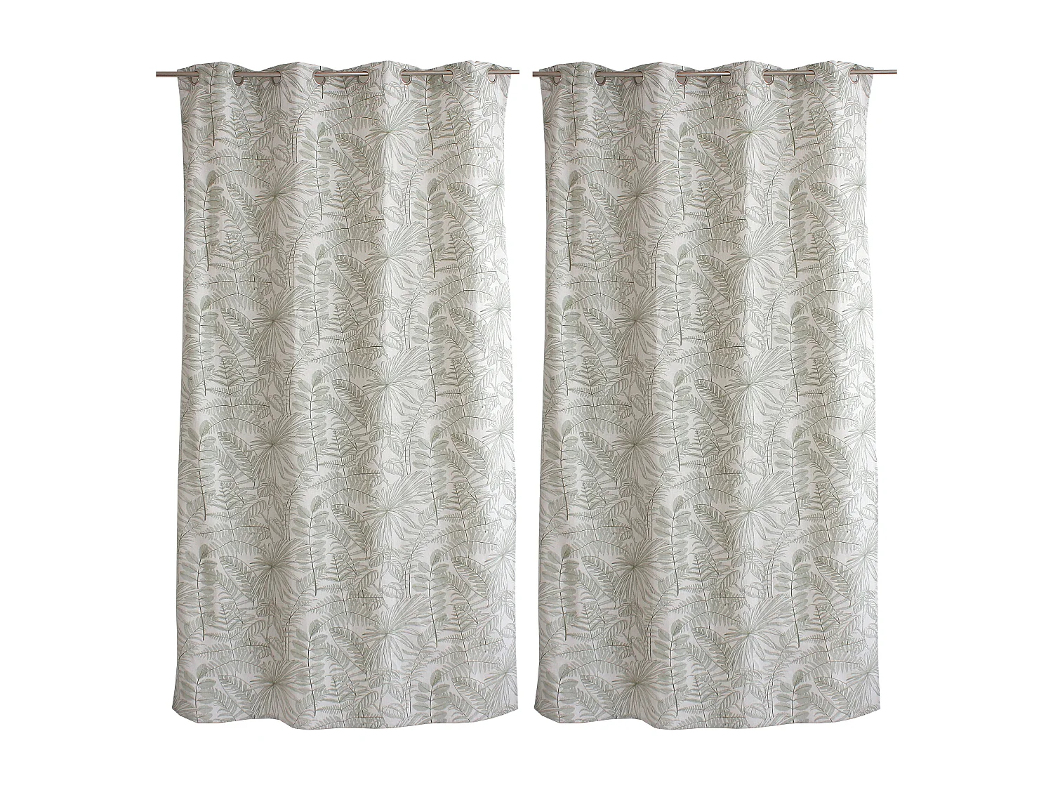 Lot de 2 Rideaux à Œillets, 140x240cm, Ecru et Olive, Motif Jungle Tropical, Collection Mambo