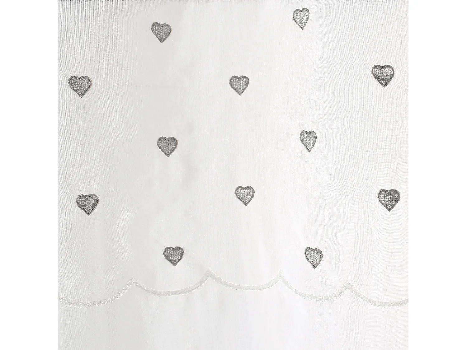 Lot 2 voilages étamine blanc, cœurs gris brodés, 140x240cm, avec oeillets,  collection Cœur